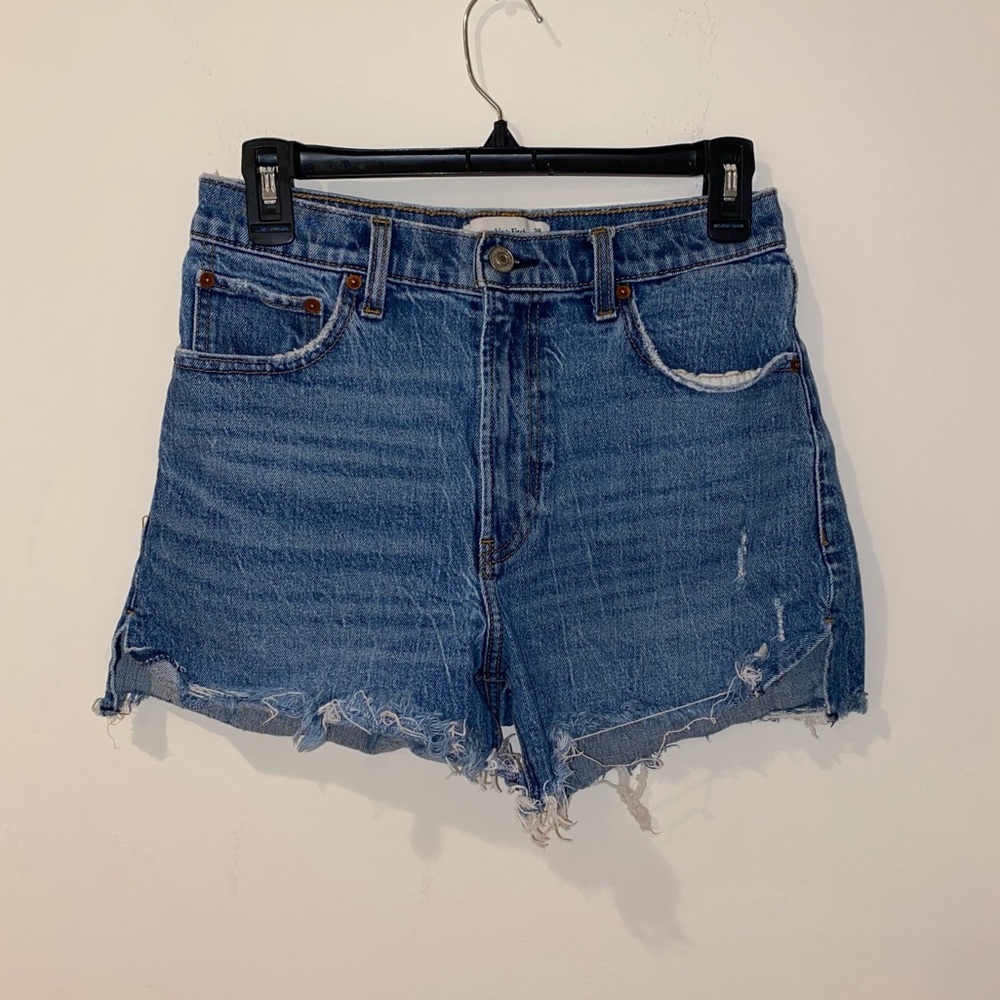 Abercrombie & Fitch high rise 4” blue denim shorts